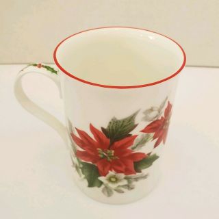 Poinsettia Christmas Mug Crown Trent Fine Bone China Coffee Cup Staffordshire. 2