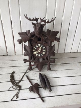 Vintage German Black Forest Cuckoo Clock With Deer Finial Estate Find