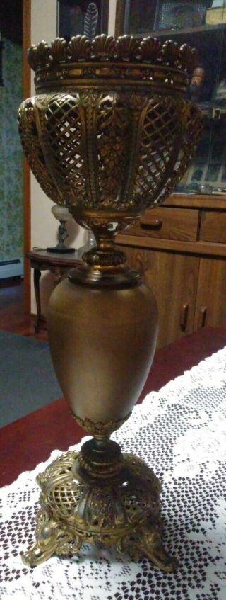 Vintage 19th C.  Ornate Cast Brass & Metal Banquet Oil Lamp Base Look
