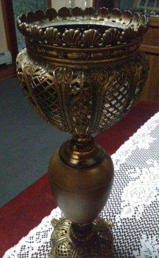 Vintage 19th C.  Ornate Cast Brass & Metal Banquet Oil Lamp Base LOOK 2