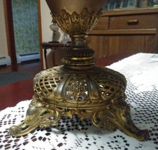 Vintage 19th C.  Ornate Cast Brass & Metal Banquet Oil Lamp Base LOOK 3