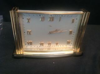 Vintage Art Deco Gilt Bronze Im Hof Desk Clock Slt Back Curved Front 8 Day Swiss