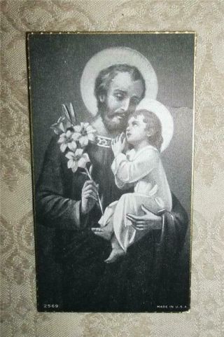 Vintage Catholic Holy Card Saint St Joseph & Infant Jesus Christ W/ Lily Bouquet