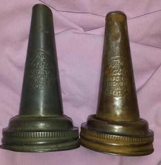 2 Antique Master Mfg Co Oil Can Spouts