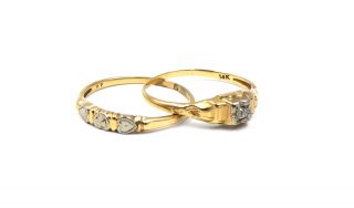Antique Art Deco Lovers Heart Diamond Engagement Ring Set 14k Gold Size 6.  75