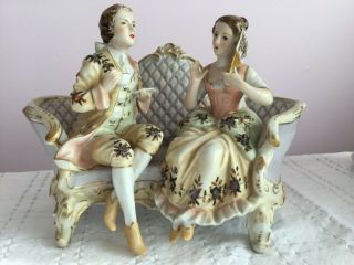 Vintage Andrea By Sadek Japan Man & Woman Figurine On Couch 6259