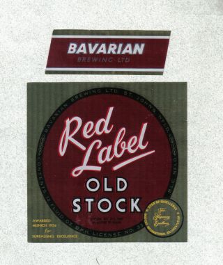 Beer Label - Canada - Red Label Old Stock - Bavarian Brg.  Co.  - St.  John 