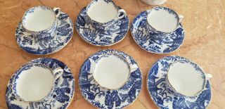 6 Antique Royal Crown Derby England Mikado Tea Cups And Saucers