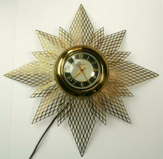 Vintage Mid Century Modern Mastercrafters Starburst Lighted Electric Wall Clock