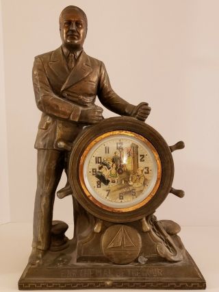 Antique 1933 Fdr The Man Of The Hour Mechanical Animated Figural Clock Roosevelt