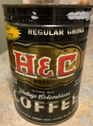 H & C Coffee One Pound Tin Can Woods Brothers Roanoke Va