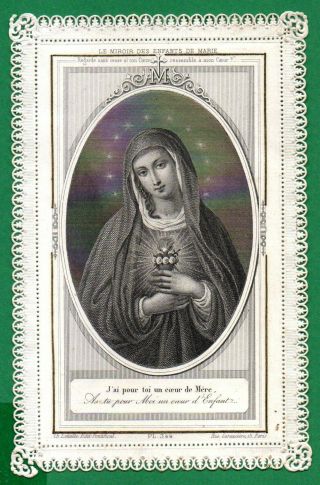 The Mirror Of Children Of Mary - Sacred Heart Of Mary Antiq 19th Lace Holy Card