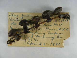 Leather Buttons Taken from Dead British Officer at Battle Bunker Hill - 1881 LOA 2