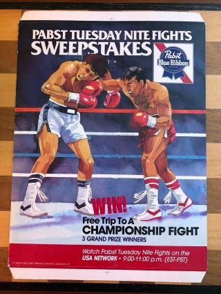 Pabst Blue Ribbon Beer Pbr Boxing Tuesday Night Fights Cardboard Sign 1987