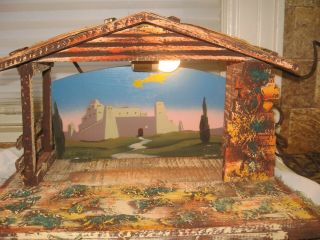 Vintage Creche Nativity Manger Stable Only Wood Christmas Lighted