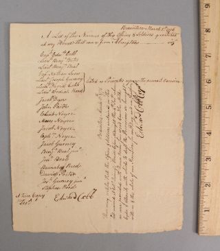 Antique Colonial 1776 Rev War Document Soldiers List Receipt For Home Billet