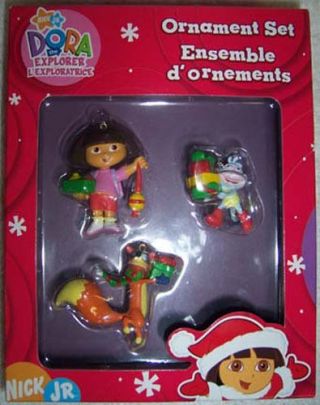 Dora The Explorer Boxed 3 - Piece Christmas Ornament Set,  In Orig.  Box