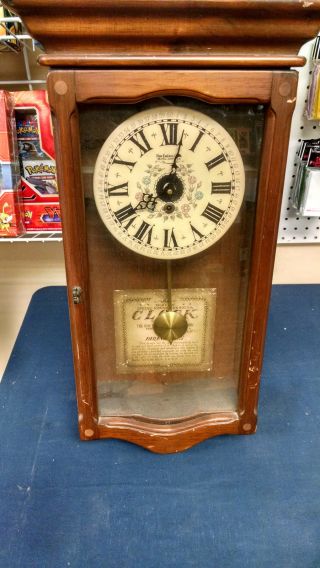 England Clock Co.  210p 8 Day Wall Clock With Pendulum And Key,  Vintage