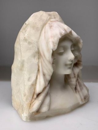 Antique Carved Alabaster Italian W Marble Girl Woman Bust 6 Inches Tall