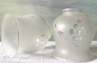 Antique Pair White Frosted & Cut Glass Lamp Shades