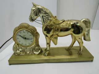 Old Vintage United Metal Horse Animal Mantel Clock