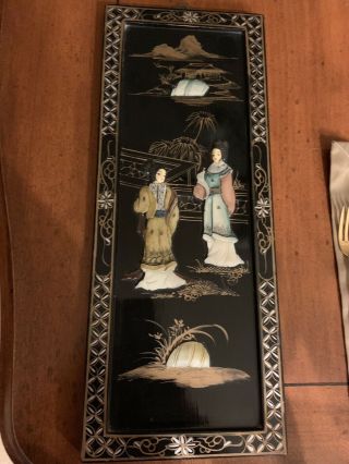 Lacquer Mother Of Pearl Chinese Japanese Panel Picture Laquer Lacquered