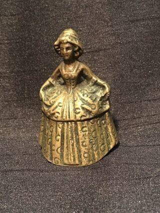 Vtg Antique Brass Figural Bell Victorian Woman Lady 2 1/4”