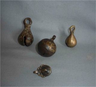 Antique Nepal Himalaya Top High Aged Four Magic Bronze Shamanic Bells