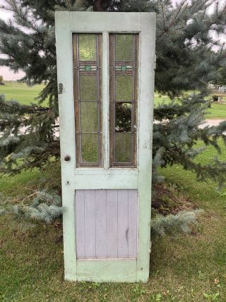 Antique Vintage Victorian Wood Door Stained Glass 2