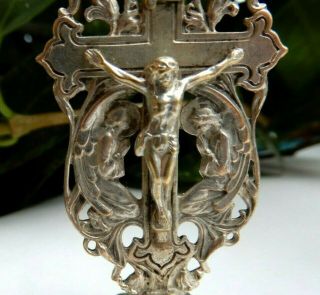 Silver Plate Antique Standing Crucifix - Cross Angels.  2 1/4 