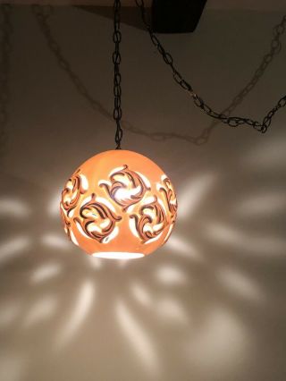 Hanging Lamp Swag Light Glass Globe Mid Century Vintage Retro Gold Pendant