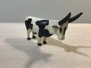 Vintage Antique 1940s Hand Carved Wooden Cow Statue Americana One Of A Kind