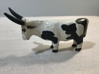 Vintage antique 1940s hand carved wooden cow statue Americana one of a kind 3