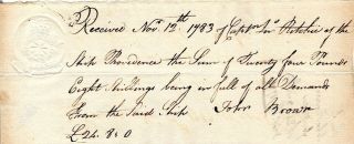 1783,  Hms Providence,  British Troop Transport,  Sailors Wages,  Revenue Stamp