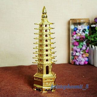 Antique Chinese Statues Figurines 9 Floor Wen Chang Buddha Tower Stupa Golden