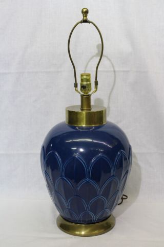 Frederick Cooper Turquoise Blue Glaze Ceramic Lotus Petal Leaf Embossed Lamp