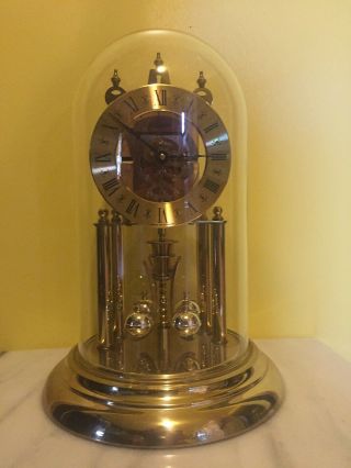 Vintage Elgin 400 Day Anniversary Skeleton Clock S Haller Germany Brass Glass