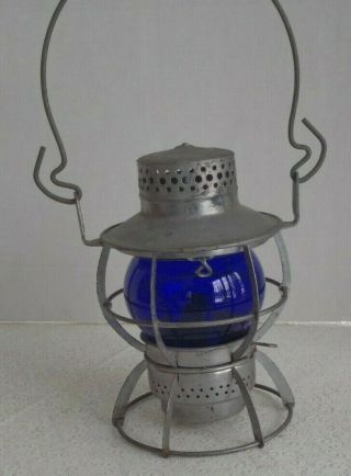 Vintage Dressel Railroad Lantern With Cobalt Blue Globe