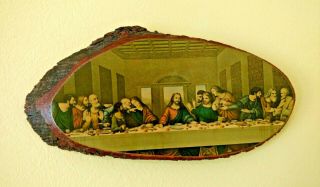 Vintage Christian Print The Last Supper On 17 ½” Live Edge Wood Slice