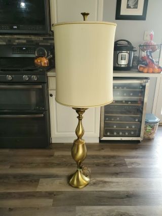 Vintage Rembrandt Mid Century Brass Torchiere Table Lamp W Glass Shade 56  H