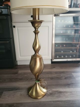 Vintage Rembrandt Mid Century Brass Torchiere Table Lamp w Glass Shade 56  H 2