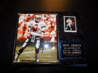 Vintage Troy Aikman Dallas Cowboys Autographed Picture Plaque With