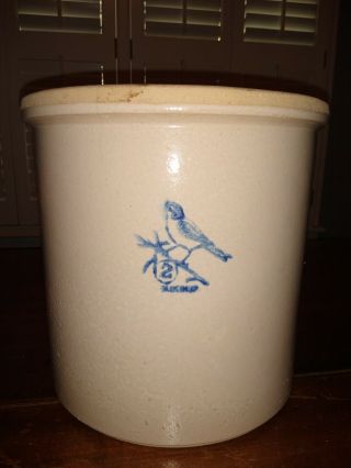 Antique Stoneware 2 Gallons Blue Bird Crock