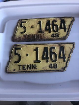 Vintage Set 1948 Sullivan County Tennessee State Shaped License Plate