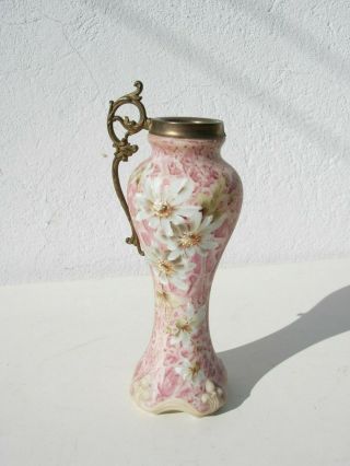 Antique Pink Kelva C F Monroe Wavecrest Ormolu Glass Vase