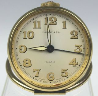 Tiffany & Co Gilt Brass Case Swiss 8 Day Mechanical Wind Travel Alarm Clock Lzo