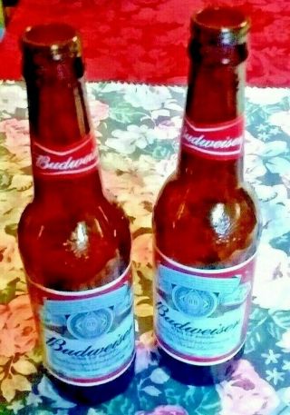 Budweiser Glass 9 " Long Neck 12 Oz.  Beer Bottles Born 2006 No Caps