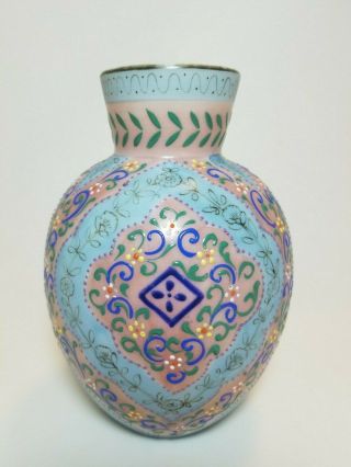 Victorian Thomas Webb Persian Tapestry Moroccan Opaline Enameled Art Glass Vase