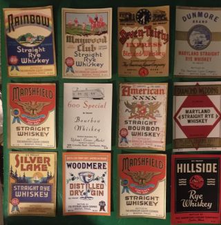 Rainbow Whiskey Label Set 21 Pint And Quart Size Antique Labels Old Stock