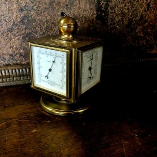 Vintage Mid Century Swiss Desk Clock Weather Station Barometer Hygrometer Temp